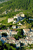 Aerial of the village of Saint Jurs. Alpes de Haute-Provence, Provence, France