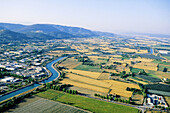 Aerial of Provence canal from river Durance near Manosque. Alpes de Haute-Provence, Provence, France