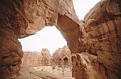 USA, Utah, Moab. View of the cove of caves from double arch formations. Arches National Park.