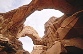 USA, Utah, Moab. Double arch. Entrada sanstone formation. Arches National Park.