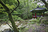 Gyeryongsan National Park, creekside pavilion at Donghaksa Temple. Chungcheongnam-Do. Republic of Korea.