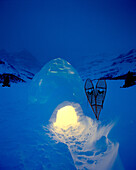Winter refuge, snow igloo. Canadian Rockies. British Columbia. Canada.