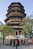 Wooden pagoda (Ying Xian Mu Ta) in Ying Xian built in 1056 is 67 m high. Shanxi province, China