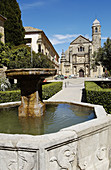 Fountain and Iglesia del Salvador in background. Úbeda. Jaén province. Andalusia. Spain