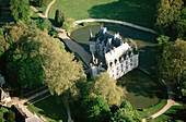 Aerial of Azay-le-Rideau Castle (1518-29). Loire Valley. France