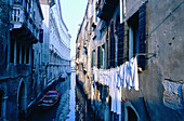 Drying laundry along canal. Venice. Italy