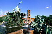 Neptune Fountain built in 1888 (gift to Wilhem II) and City Hall. Rathausplatz (City Hall square). Berlin. Germany