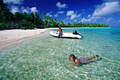 Lagoon and Sables Roses beach. Rangiroa atoll. Tuamotu Archipielago. French Polynesia