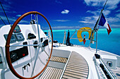 Sailing boat. Bora Bora lagoon. Leeward Islands. French Polynesia