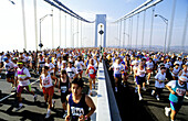 Marathon runners. Verrazano bridge. New York City. USA