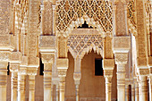 Detail of columns at the Courtyard of the Lions, Alhambra. Granada. Spain