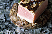 Tuna dish.French Cuisine. Hameau Albert 1er two stars Michelin dining guide. Chamonix. France