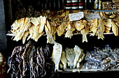 Dried fishes and stockfish stall. Central Market. Port Louis. Mauritius