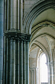 Detail of Gothic pillars and vaults of Vezelay basilica. Burgundy. France