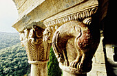 Detail of capitals at gallery of Serrabone priory, built 11th century. Pyrenees-Orientales. Languedoc Roussillon. France