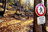 Forest trail sign. Pyrenees-Orientales. Languedoc Roussillon. France