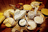 Tray of local cheeses. L Oxalys Residence and Restaurant. Val Thorens. Alps. Haute-Savoie. France