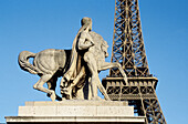 Eiffel Tower and statue on the Iena Bridge. Paris. France