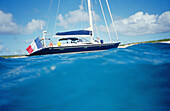 View from the sea, sailing on a private yatch. British West Indies.
