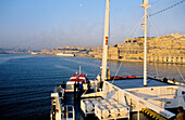 Valletta ramparts seen from the MS Sapphire deck when arriving at sunrise. Malta.