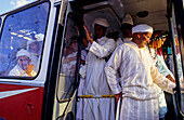 Bus leaving from the Jemaa El-Fna square in Marrakech. Morocco.