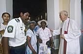 Sunday mass celebrated by reverend Lukas. La Digue Island. Seychelles archipelago. Indian Ocean.