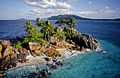 Saint-Pierre islet. Praslin island. Aerial with La Digue Island at back. Seychelles