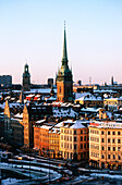 Gamla Stan (Old City). View from Gondolen in winter. Stockholm. Sweden