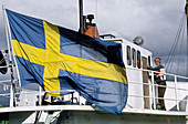 Swedish flag on ship. Stockholm. Sweden.