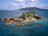 Saint-Pierre islet. Praslin island. Aerial with La Digue Island at back. Seychelles