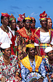 Sunday mass in Sainte-Marie with ladies dressed in traditional attire. Martinique, Caribbean, France