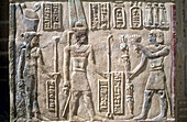 Relief in Deir el-Hagar Roman temple, Dakhla oasis. Lybian desert, Egypt