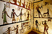 Decorated walls in Sadosiris tomb, Muzawaka tombs. Dakhla oasis. Libyan desert, Egypt