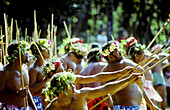 Javelin contest in Tahiti. Society archipelago. French Polynesia