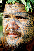 The tattoed tattoer. Tahiti island in the Windward islands. Society archipelago. French Polynesia (model released)