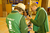 Tourist information in the central railway station (built by architect Saarinen). Helsinki, Finland