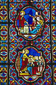 Stained glass window, detail. Cathedral of Saint-Gatien. Tours. France