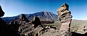 Roques de Garcia and Mount Teide in background. Teide National Park. Tenerife, Canary Islands. Spain