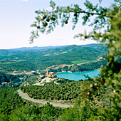 El Grado reservoir and sanctuary, Torreciudad. Huesca province. Spain