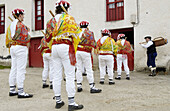 Txantxos (dancers) at Makil-Dantza (folklorical dance performed at each farmhouse during Carnival). Abaltzisketa. Guipúzcoa, Euskadi. Spain
