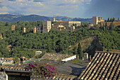 La Alhambra and Sierra Nevada from San Nicolas balcony. Granada. Andalusia. Spain