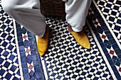 Zellige (ceramic tiles) floor at Riad Les Oudayas, at Batha, Fes. Morocco.