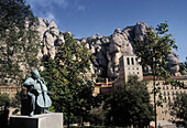 Monument to Pau Casals and monastery, Montserrat. Barcelona province, Catalonia, Spain