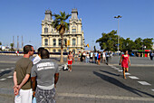 People by Port Authority building, Barcelona. Catalonia, Spain