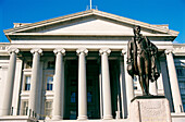 Treasury Department Building and statue of Alexander Hamilton. Washington D.C. USA