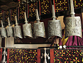 Bell chimes, musicians using traditional instruments to perform in Temple of Eternal Peace, Beihai Park (Beihai Gonggyuan). Beijing, China