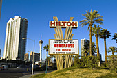 Las Vegas, Nevada, Hilton Hotel sign.