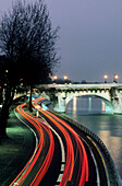 Pont Neuf bridge. Georges Pompidou expressway along the right bank of the river Seine. Paris. France.