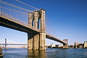 Brooklyn Bridge and downtown, East River. New York City. USA