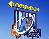 Hale iwa sign, North shore, oahu, hawaii, USA.